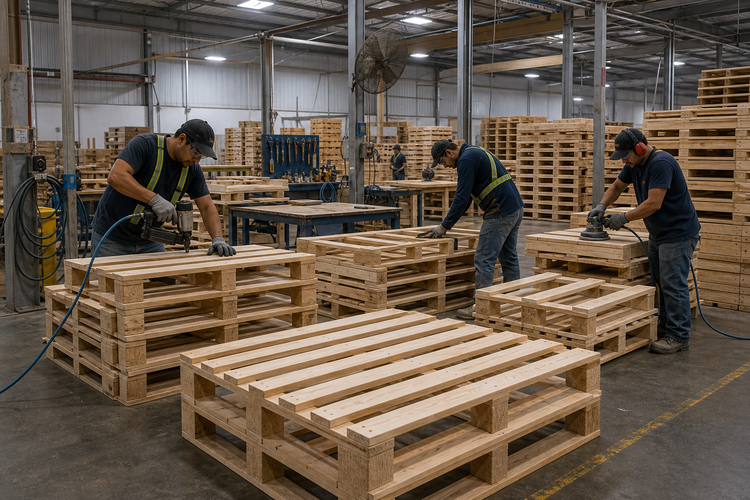 Fabricación de tarimas de madera en taller industrial mexicano